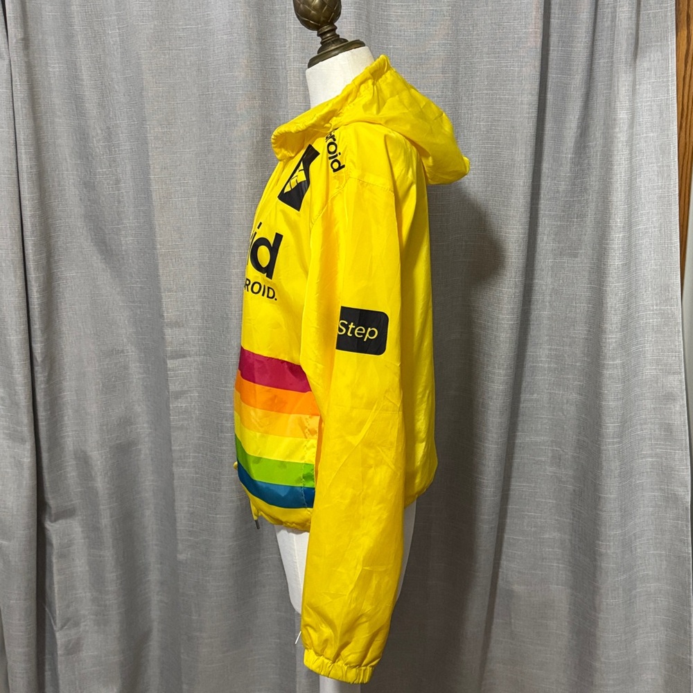 Wmns-L-Polaroid Windbreaker-Yellow Multi Color Stripe-Pockets-Drawstring Waist - Picture 6 of 15